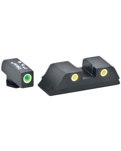 AmeriGlo GL5115 Classic Tritium Sight Set for GlockGreen Tritium White Outline Front Sight-Yellow Tritium White Outline Rear Sight