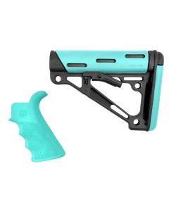 Hogue 13456 OverMolded 2-Piece Kit Collapsible Aqua OverMolded Rubber Black &amp; Aqua Rubber Grip for AR15, M16 with Mil-Spec Tube (Tube Not Included)