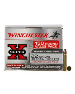 Winchester Ammo X22MH150 Super X Value Pack 22WMR 40gr Jacketed Hollow Point 150 Per Box/10 Case