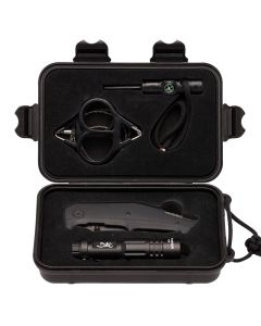 Browning 3220288 Outdoorsman Survival Kit 3.50" Folding Drop Point Plain Black Stonewashed 8Cr13MoV SS Blade/Black G10 Handle Includes Storage Case/Flashlight/Wire Saw/Fire Flint/Compass/Whistle