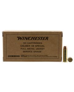 Winchester Ammo SG38W Service Grade38Special 130gr Full Metal Jacket Flat Nose 50 Per Box/10 Case
