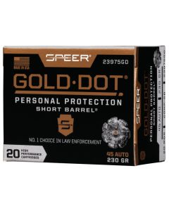 Speer 23975GD Gold Dot Personal Protection Short Barrel 45ACP 230gr Hollow Point 20 Per Box/10 Case