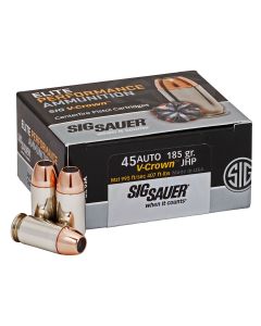 Sig Sauer E45AP050 Elite Performance45ACP 185gr V-Crown Jacketed Hollow Point 50 Per Box/10 Case