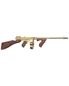 Thompson T150DTGTS 1927A-1 Deluxe 45 ACP Caliber with 16.50" Barrel, 20+1 Capacity (Stick), 50+1 Capacity (Drum), Gold w/Tiger Stripe Metal Finish, American Walnut Stock Wood Grip Right Hand