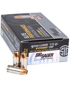 Sig Sauer E9MMA1COMP50 Match Elite Competition9mmLuger 115gr V-Crown Jacketed Hollow Point 50 Per Box/20 Case