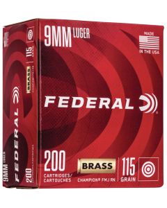 Federal WM51992 Champion Training 9mmLuger 115gr Full Metal Jacket 200 Per Box/5 Case