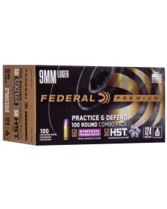 Federal P9HST1TM100 Premium Practice &amp; Defend 9mmLuger 124gr HST JHP/Syntech TSJ 100 Per Box/5 Case