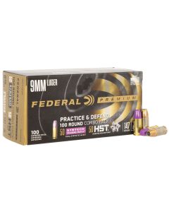 Federal P9HST2TM100 Premium Practice &amp; Defend 9mmLuger 147gr HST JHP/Syntech TSJ 100 Per Box/5 Case