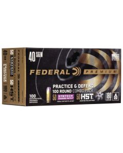 Federal P40HST1TM100 Premium Practice &amp; Defend 40S&amp;W 180gr HST JHP/Syntech TSJ 100 Per Box/5 Case