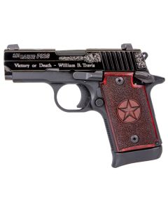 Sig Sauer 9389TXSAMBI P938 Texas Engraved Silver 9mm Luger 3" 7+1 Black Aluminum Frame Black Nitron Stainless Steel with Silver Accents Slide Redwood Grip Night Sights