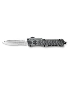 CobraTec Knives LSWCTK1LDG2SS CTK-1Large 3.75" OTF Dagger Part Serrated D2 Steel Blade/ Stonewashed Aluminum Handle Features Glass Breaker Includes Pocket Clip
