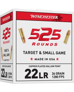 Winchester Ammo 22LR525HP USA22LR 36gr Copper Plated Hollow Point 525 Per Box/10 Case *Bulk