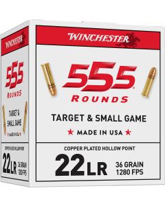 Winchester Ammo 22LR555HP USA22LR 36gr Copper Plated Hollow Point 555 Per Box/10 Case *Bulk
