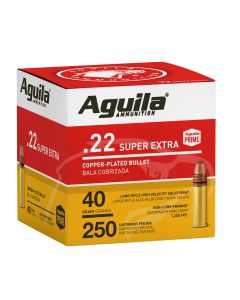 Aguila 1B221100 Super Extra Rimfire 22LR 40gr Copper Plated Solid Point 250 Per Box/8 Case