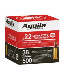 Aguila 1B221118 Super Extra Rimfire 22LR 38gr Copper Plated Hollow Point 500 Per Box/4 Case