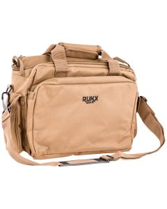 Rukx Gear ATICTRBT Tactical Range BagWater Resistant Tan 600D Polyester with Hidden Handgun Pocket, Mag &amp; Ammo Storage, Non-Rust Zippers &amp; Carry Handle 16" x 7.50" x 10.50" Interior Dimensions