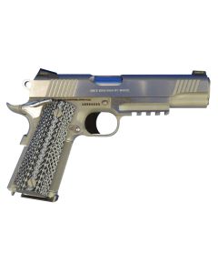 Colt Mfg O1070RGZ 1911 Government 45 ACP 7+1, 5" Stainless National Match Barrel, Serrated Slide &amp;Frame w/Picatinny Rail, Double Diamond Checkered Wood Grip