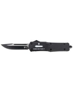 Templar Knife LCATI331 Gen II Come And Take It Large 3.50" OTF Drop Point Plain Black Oxide Stonewashed 440C SS Blade, 5.25" Black "Come And Take It" Aluminum Handle, Glass Breaker