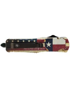 Templar Knife LTX631 Gen II Texan Large 3.50" OTF Drop Point Part Serrated Black Oxide Stonewashed 440C SS Blade, 5.25" Texas Flag Aluminum Handle, Glass Breaker