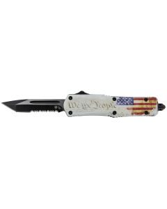 Templar Knife SWTP531 Gen II We The People Small 2.25" OTF Tanto Part Serrated Black Oxide Stonewashed 440C SS Blade, 4.31" White w/Flag &amp; "We The People" Aluminum Handle, Glass Breaker