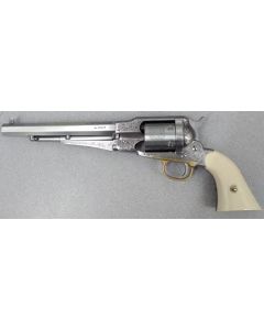 Taylors &amp; Company 550763 1858 Remington Conversion 45 Colt (LC) Caliber with 8" Barrel, 6rd Capacity Cylinder, Overall Nickel-Plated Engraved Finish Steel &amp; 2-Piece Ivory Grip