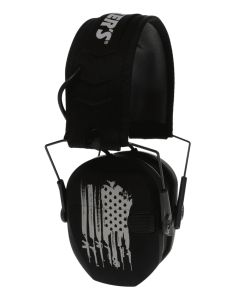 Walker's WPRSEMFSFLG Razor Slim Electronic Freedom Muff 23 dB Over the Head Black w/Distressed U.S Flag Polymer