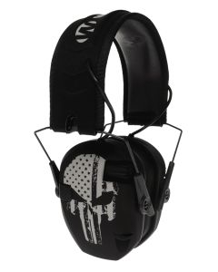 Walker's WPRSEMFSPUN Razor Slim Electronic Freedom Muff 23 dB Over the Head Black w/Distressed Punisher Flag Polymer