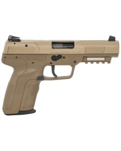 FN 3868900753 Five-seveN5.7x28mm 20+1 4.80" Black Steel Barrel, Flat Dark Earth Serrated Steel Slide &amp; Polymer Frame w/Picatinny Rail, FDE Textured Polymer Grip, Ambidextrous