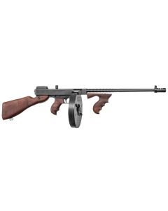 Thompson T1100D 1927A-1 Deluxe Carbine 45 ACP Caliber with 18" Barrel, 20+1 Capacity (Stick), 100+1 Capacity (Drum), Blued Metal Finish, American Walnut Stock Wood Grip Right Hand