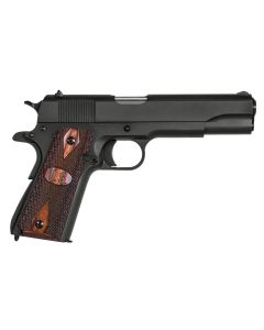 Auto-Ordnance 1911BKO9W 1911 A1 GI Spec 9mm Luger 9+1 5" Stainless Steel Barrel, Matte Black Serrated Carbon Steel Slide &amp; Frame w/Beavertail, Checkered Wood w/Integrated US Logo Grip