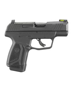 Ruger 3502 Max-99mm Luger 10+1 3.20" Black Nitride Alloy Steel Barrel, Black Oxide Optic Ready/Serrated Steel Slide, Black Polymer Frame Black Hogue HandALL Rubber Grip, Right Hand