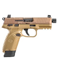 FN 66101009 502 Tactical 22 LR 10+1 4.60" Black Steel Threaded Barrel, Flat Dark Earth Optic Ready/Serrated Slide &amp; Polymer Frame w/Picatinny Rail, FDE Textured Polymer Grip, Ambidextrous
