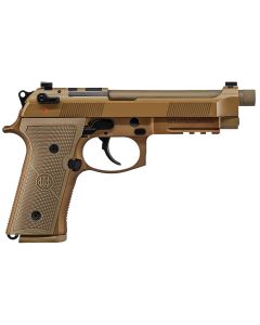 Beretta USA JS92M9A4GM M9A49mm Luger 5.10" Threaded Barrel 18+1, Flat Dark Earth Cerakote Polymer Frame, Serrated Steel Optic Cut Slide, Polymer Grip &amp; Decocker Safety