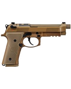 Beretta USA JS92M9A4G M9A49mm Luger 5.10" Threaded Barrel 10+1, Flat Dark Earth Cerakote Polymer Frame, Serrated Steel Optic Cut Slide, Polymer Grip &amp; Decocker Safety