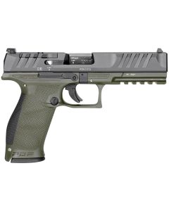 Walther Arms 2858363 PDP9mm Luger 18+1 4.50" Black Polygonal Rifled Barrel, Black Optic Ready/Serrated Slide, Green Polymer Frame w/Picatinny Rail, Black Performance Duty Texture Grips, Ambidextrous