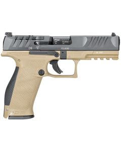 Walther Arms 2858380 PDP9mm Luger 18+1 4.50" Black Polygonal Rifled Barrel, Black Optic Ready/Serrated Slide, Tan Polymer Frame w/Picatinny Rail, Black Performance Duty Texture Grips, Ambidextrous
