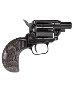 Heritage Mfg BK22B1BHWBRN2 Barkeep Boot 22 LR 6 Shot, 1.68" Black Steel Barrel, Black Oxide Zinc Alloy Frame, Black Cylinder Wood Engraved Birdshead Grip, Hammer/Thumb Safety, Exposed Hammer