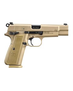 FN 66101069 High Power9mm Luger 17+1, 4.70" Black Target Crown Steel Barrel, Flat Dark Earth PVD Serrated Steel Slide &amp; Steel Frame w/Beavertail, FDE Textured Polymer Grip, Ambidextrous