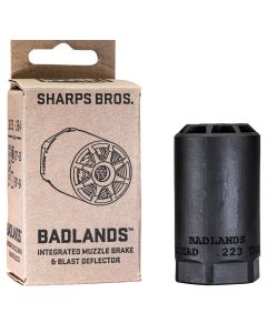 Sharps Bros BAD02 BadlandsMuzzle Brake/Blast Deflector, Heat Treated 17-4 Stainless Steel w/Nitride Finish, 5/8"-24 tpi Threads 2.75"L 1.50"D for Multi-Caliber (.223-.354) Full-Auto Rated