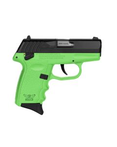SCCY Industries CPX-4CBLG CPX-4380 ACP 10+1 2.96" Lime Green Polymer Serrated Black Nitride SS Slide Finger Grooved Lime Green Polymer Grip