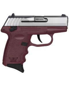 SCCY Industries CPX-4TTCR CPX-4380 ACP 10+1 2.96" Crimson Red Polymer Serrated SS Slide Finger Grooved Crimson Red Polymer Grip