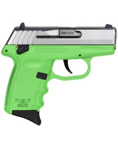 SCCY Industries CPX-4TTLG CPX-4380 ACP 10+1 2.96" Lime Green Polymer Serrated SS Slide Finger Grooved Lime Green Polymer Grip