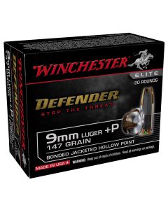 Winchester Ammo S9MMPDB2 Defender9mmLuger+P 147gr Bonded Jacket Hollow Point 20 Per Box/10 Case