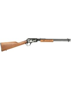 Rossi RP22181WDEN16 GalleryFull Size 22 LR 15+1, 18" Polished Black Steel Barrel Polished Black w/Father And Son Hunting Scene Engraving Steel Receiver, Hardwood Fixed Stock, Right Hand