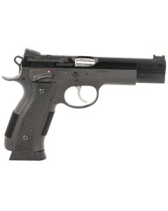 CZ-USA 91732 A01-SD9mm Luger 19+1 4.93" Blued Match Grade Bull Barrel, Blued Optic Ready/Serrated Steel Slide, Blued Steel Frame w/Beavertail, Black Checkered Polymer Grip