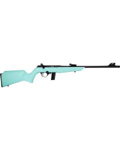 RossiRB22Compact 22 LR 10+1, 16" Matte Black Button Rifled Free Floating Steel Barrel, Matte Black Stainless Steel Receiver, Cyan Monte Carlo Stock, Right Hand
