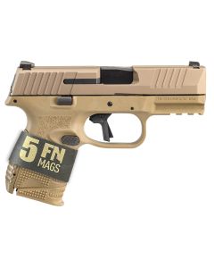 FN 66101643 509C Bundle 9mm Luger 24+1, 3.70" Black Recessed Crown Barrel, Flat Dark Earth PVD Serrated Steel Slide &amp; Polymer Frame w/Picatinny Rail,Ambidextrous, 5 Magazines