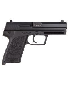 HK 81000307 USP V1 SA/DA 9mm Luger Caliber with 4.25" Barrel, 15+1 Capacity, Overall Black Finish, Serrated Trigger Guard Frame, Serrated Steel Slide &amp; Polymer Grip Includes 2 Mags