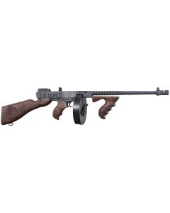 Thompson T1-14-50DC2 1927A-1 Deluxe 45 ACP 16.50" 20+1 (Stick), 50+1 (Drum), Trump Save America Engraved, Sniper Gray/Black Finish, American Walnut Furniture, Compensator