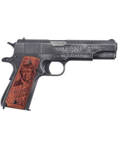 Auto-Ordnance 1911BKOC12 1911 Trump Save America 45 ACP5" Barrel 7+1, Distressed Armor Black Cerakote, Carbon Steel Beavertail Frame, Serrated Engraved Slide, Custom Engraved Goncalo Wood Grip